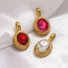 Jewelry Accessories Stainless Steel Oval Rhinestone Bead Pendant 18K Gold Electroplated