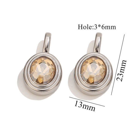 Jewelry Accessories Stainless Steel Oval Rhinestone Bead Pendant 18K Gold Electroplated