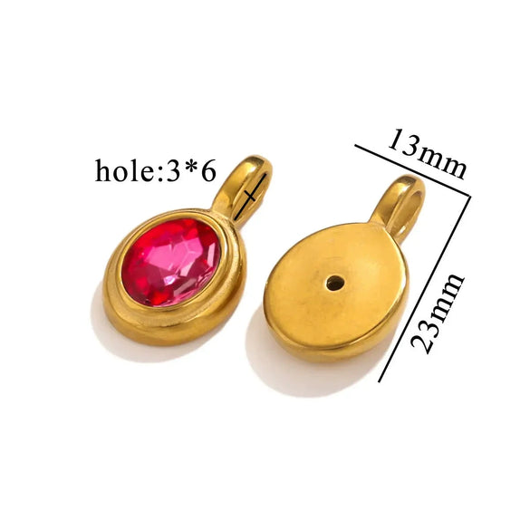 Jewelry Accessories Stainless Steel Oval Rhinestone Bead Pendant 18K Gold Electroplated