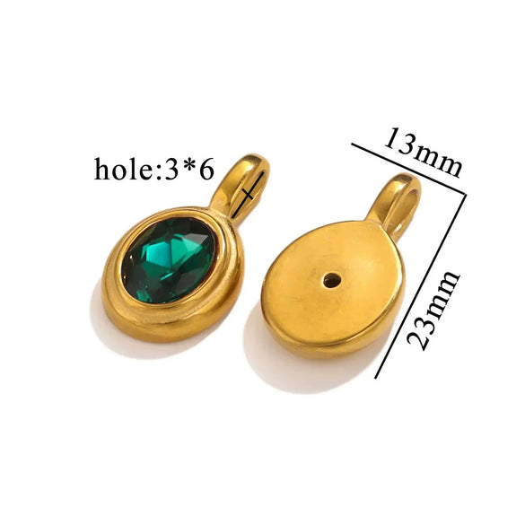 Jewelry Accessories Stainless Steel Oval Rhinestone Bead Pendant 18K Gold Electroplated