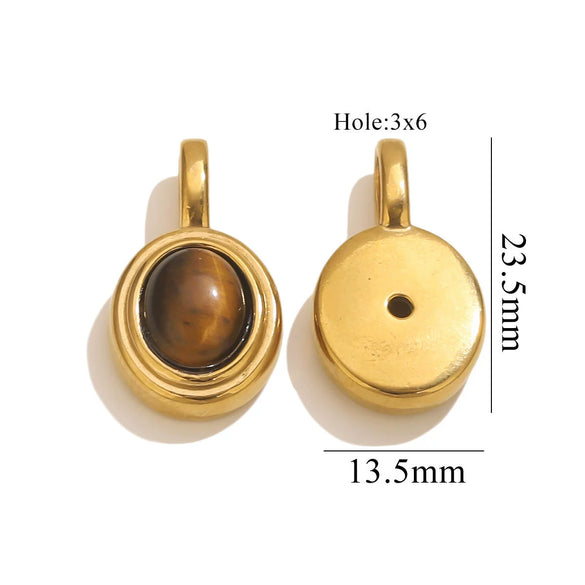 Jewelry Accessories Stainless Steel Oval Rhinestone Bead Pendant 18K Gold Electroplated