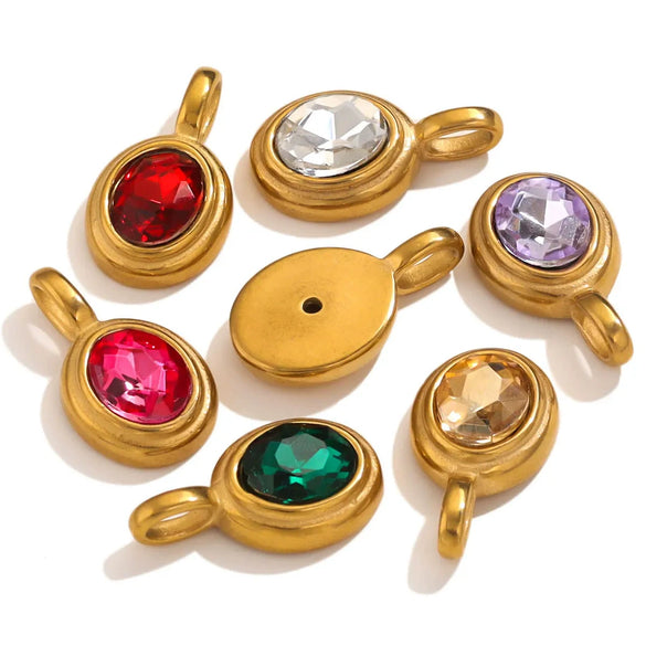 Jewelry Accessories Stainless Steel Oval Rhinestone Bead Pendant 18K Gold Electroplated