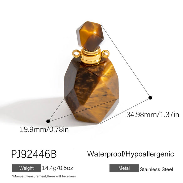 Jewelry Accessories Stainless Steel Perfume Bottle Dropshaped Cat's Eye Stone Electroplated Pendant Necklace