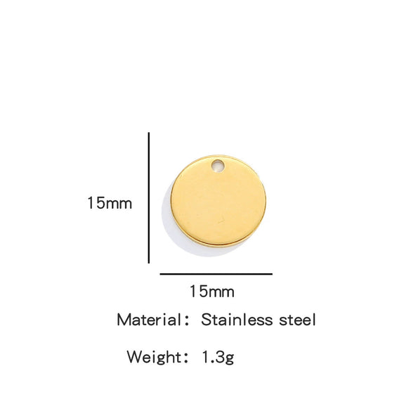 Jewelry Accessories Stainless Steel Real Gold Plated Geometric Round Disc Engraved Inner Hanging Tail Piece