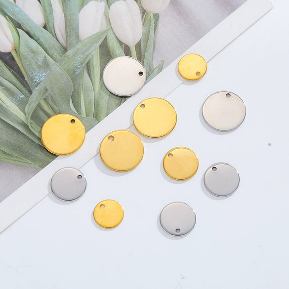 Jewelry Accessories Stainless Steel Real Gold Plated Geometric Round Disc Engraved Inner Hanging Tail Piece