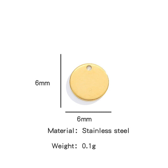 Jewelry Accessories Stainless Steel Real Gold Plated Geometric Round Disc Engraved Inner Hanging Tail Piece