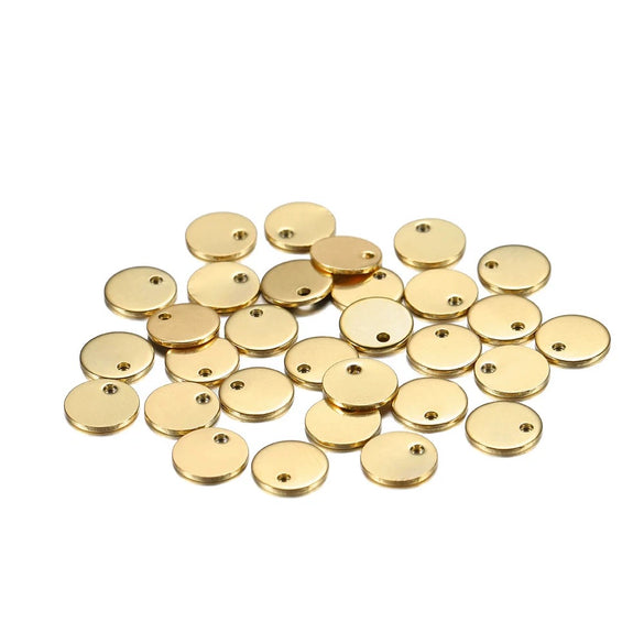 Jewelry Accessories Stainless Steel Real Gold Plated Geometric Round Disc Engraved Inner Hanging Tail Piece