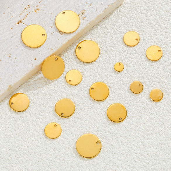 Jewelry Accessories Stainless Steel Real Gold Plated Geometric Round Disc Engraved Inner Hanging Tail Piece