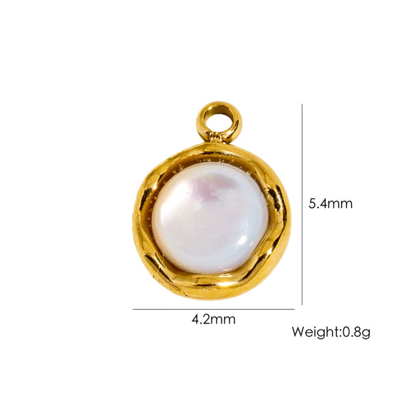 Jewelry Accessories Stainless Steel Retro Simple Geometric Electroplating White Shellfish Natural Stone Zircon Necklace Pendant