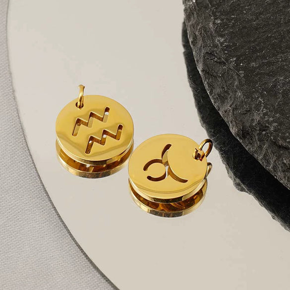 Jewelry Accessories Stainless Steel Round Cut Out Constellation Pendant For Diy Necklace Bracelet Electroplating