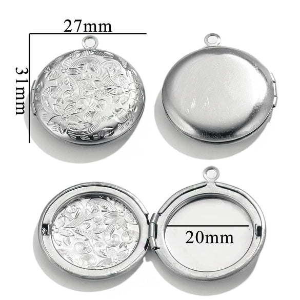 Jewelry Accessories Stainless Steel Round Photo Box Pendant Vintage Embossed Pattern 18K Electroplated