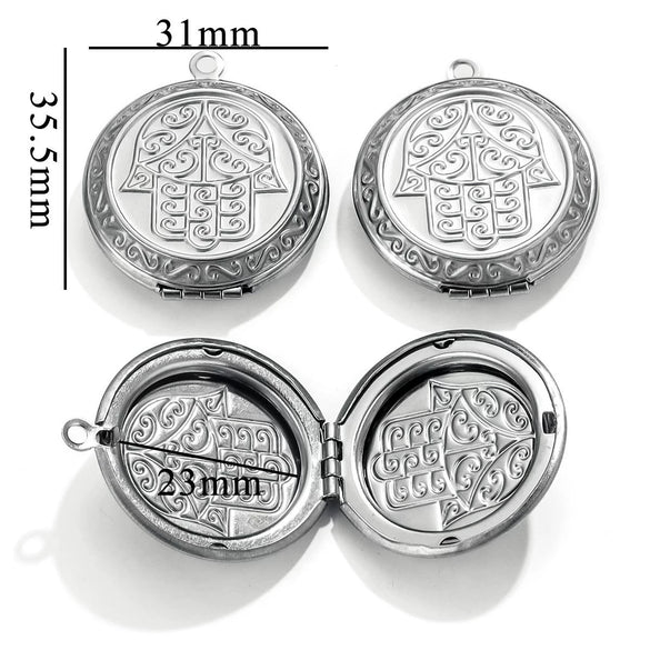 Jewelry Accessories Stainless Steel Round Photo Box Pendant Vintage Embossed Pattern 18K Electroplated