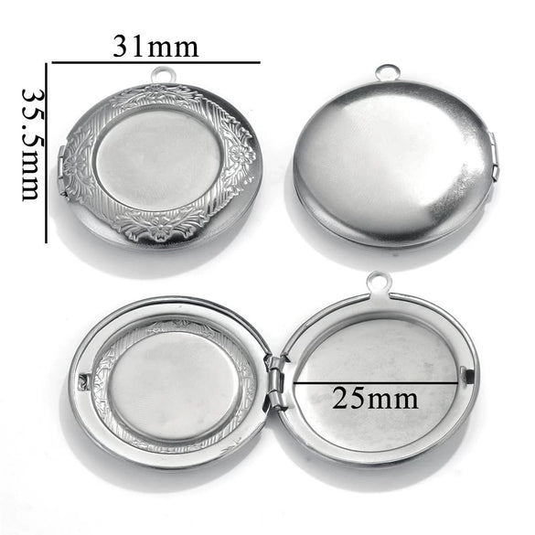 Jewelry Accessories Stainless Steel Round Photo Box Pendant Vintage Embossed Pattern 18K Electroplated