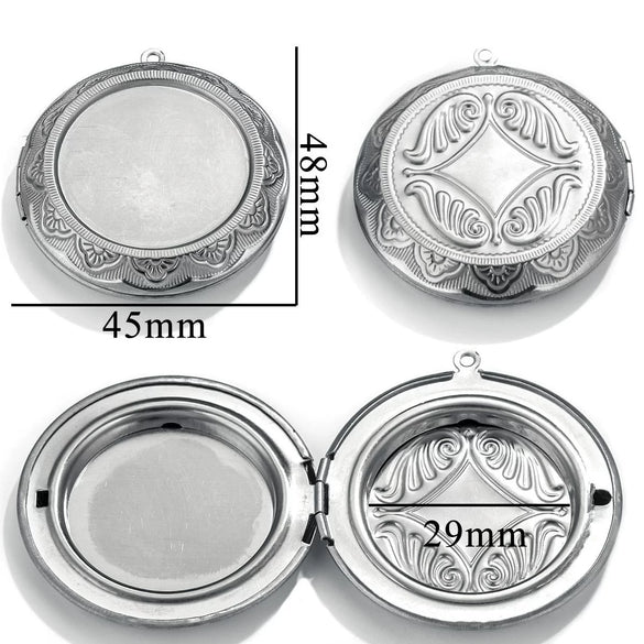 Jewelry Accessories Stainless Steel Round Photo Box Pendant Vintage Embossed Pattern 18K Electroplated