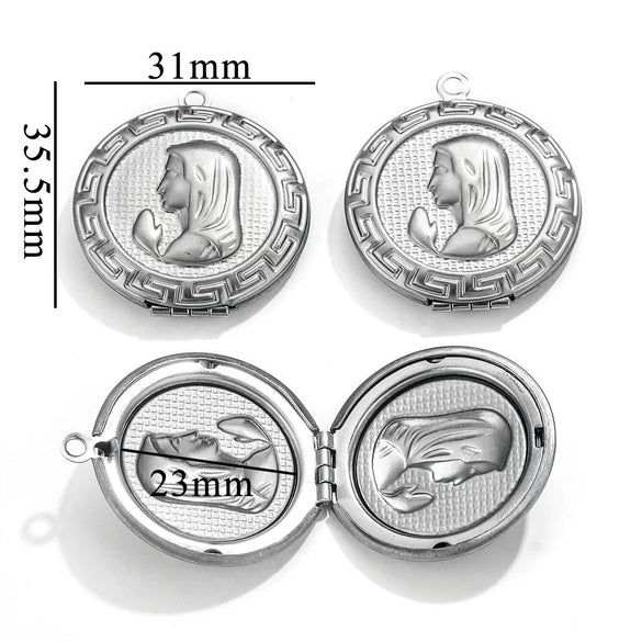 Jewelry Accessories Stainless Steel Round Photo Box Pendant Vintage Embossed Pattern 18K Electroplated