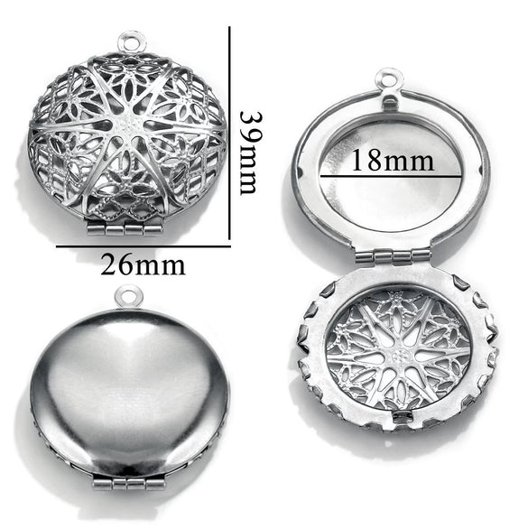 Jewelry Accessories Stainless Steel Round Photo Box Pendant Vintage Embossed Pattern 18K Electroplated