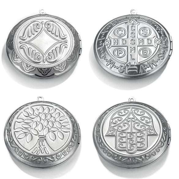 Jewelry Accessories Stainless Steel Round Photo Box Pendant Vintage Embossed Pattern 18K Electroplated