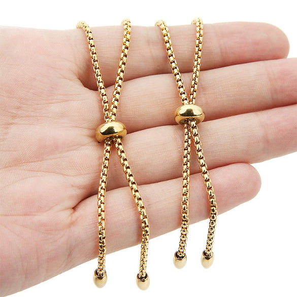 Jewelry Accessories Stainless Steel Rubber Bead Adjustable Chain 18K Vacuum Plated Square Pearl Retractable Tail Chain Electroplated