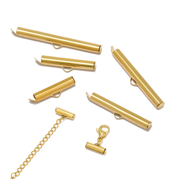 Jewelry Accessories Stainless Steel Vacuum Plated Bead Chain Pipe Buckle Connector Glossy Geometric Literary And Artistic