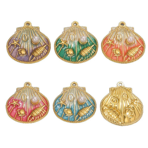 Jewelry Accessories Stainless Steel Vacuum Plated Color Gradient Drop Oil Shell Pendant Handmade