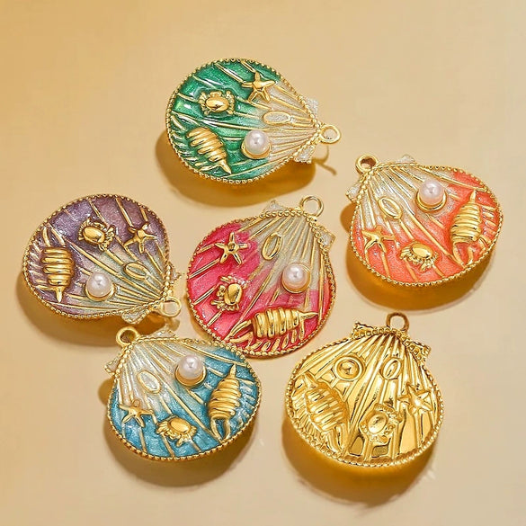 Jewelry Accessories Stainless Steel Vacuum Plated Color Gradient Drop Oil Shell Pendant Handmade