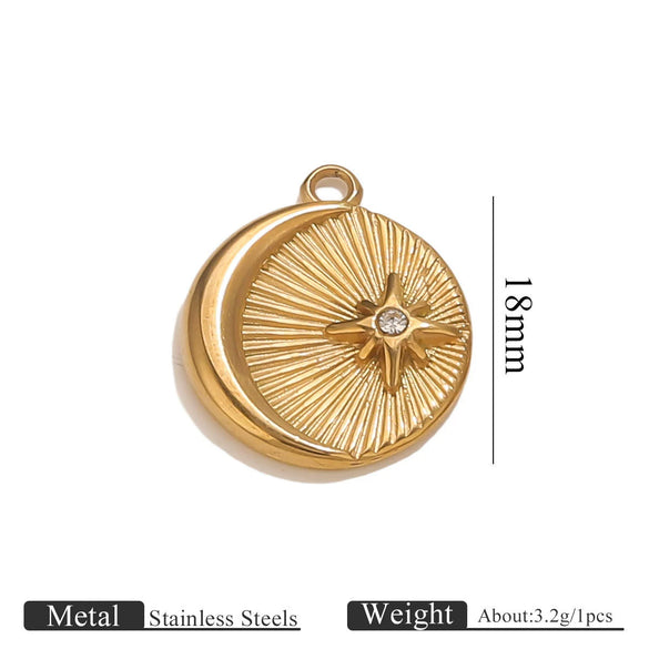 Jewelry Accessories Stainless Steel Vacuum Plating Star Moon Casting Round Pendant