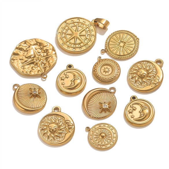 Jewelry Accessories Stainless Steel Vacuum Plating Star Moon Casting Round Pendant