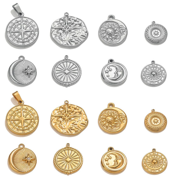 Jewelry Accessories Stainless Steel Vacuum Plating Star Moon Casting Round Pendant