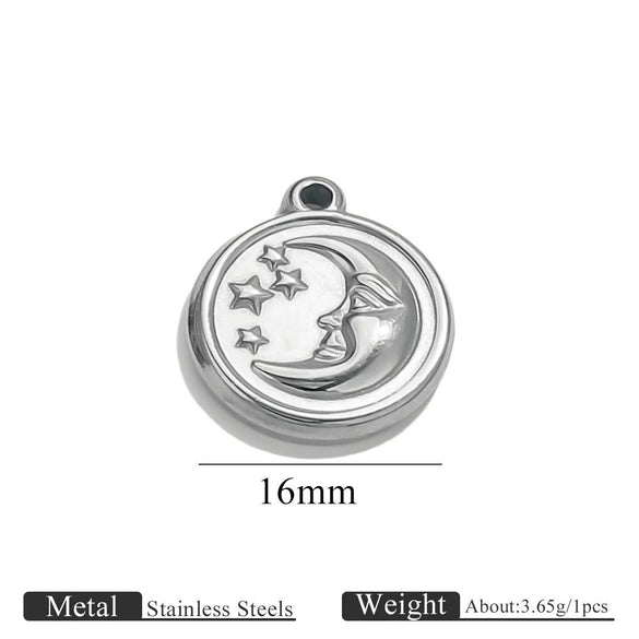 Jewelry Accessories Stainless Steel Vacuum Plating Star Moon Casting Round Pendant