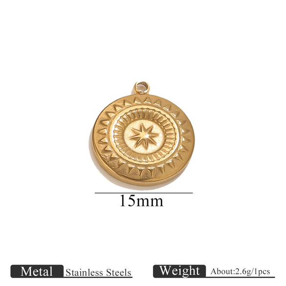 Jewelry Accessories Stainless Steel Vacuum Plating Star Moon Casting Round Pendant