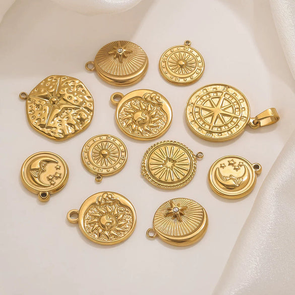 Jewelry Accessories Stainless Steel Vacuum Plating Star Moon Casting Round Pendant