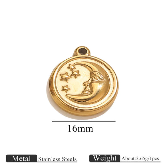 Jewelry Accessories Stainless Steel Vacuum Plating Star Moon Casting Round Pendant