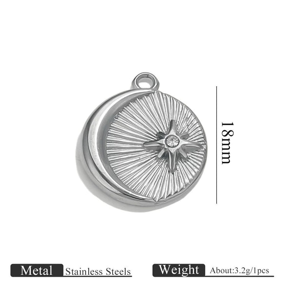 Jewelry Accessories Stainless Steel Vacuum Plating Star Moon Casting Round Pendant