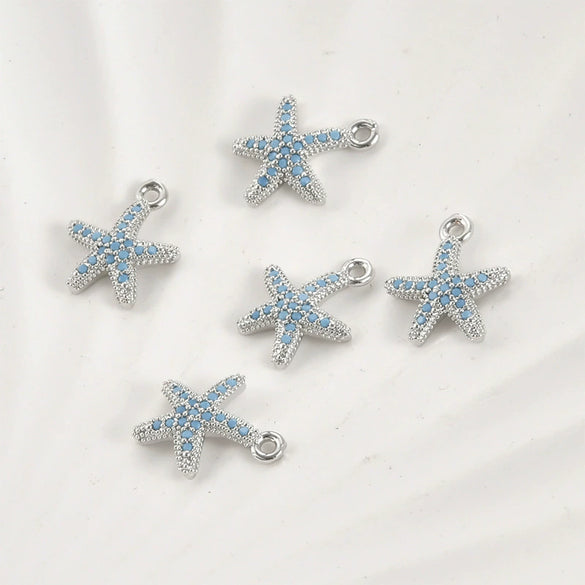 Jewelry Accessories Starfish Pendant Copper Electroplated Inlaid Zircon Turquoise Blue Handmade