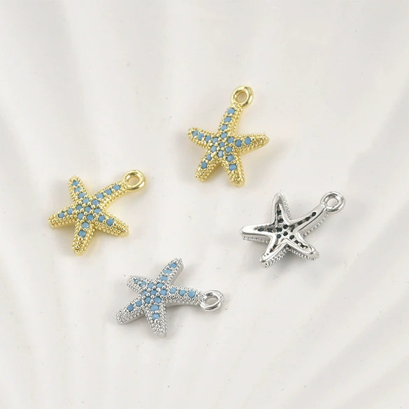 Jewelry Accessories Starfish Pendant Copper Electroplated Inlaid Zircon Turquoise Blue Handmade