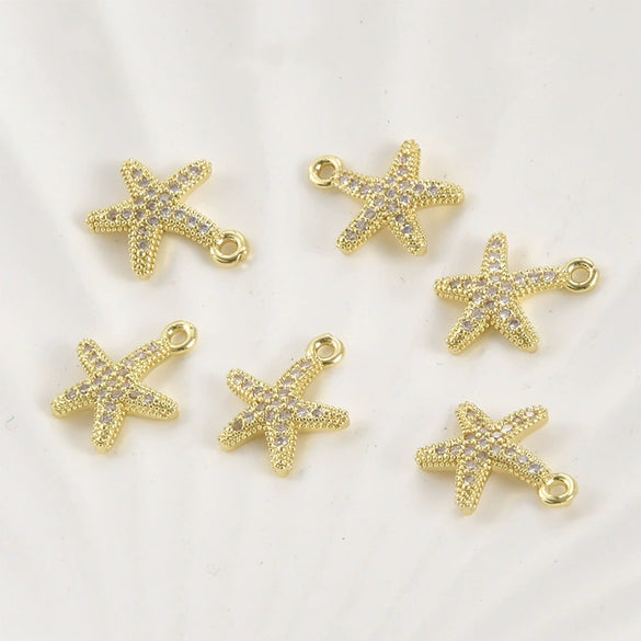 Jewelry Accessories Starfish Pendant Copper Electroplated Inlaid Zircon Turquoise Blue Handmade
