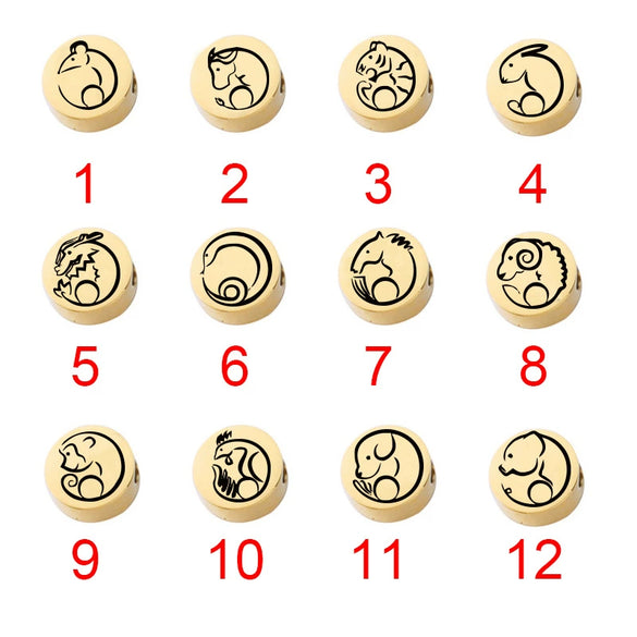 Jewelry Accessories Titanium Steel And Stainless Steel 12 Zodiac Round Hole Bead Spacer Bead Pendant Mirror Polished Laser Positioning Electroplated
