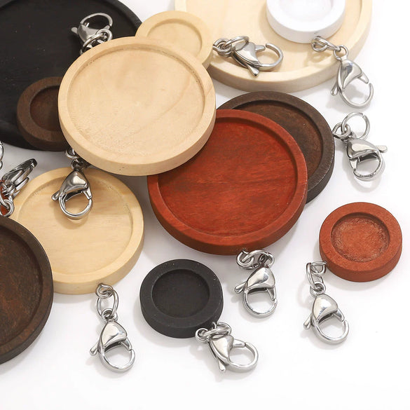 Jewelry Accessories Wood Key Ring With Round Shape And Electroplating Processing