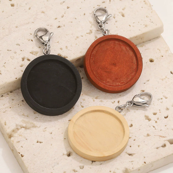 Jewelry Accessories Wood Key Ring With Round Shape And Electroplating Processing