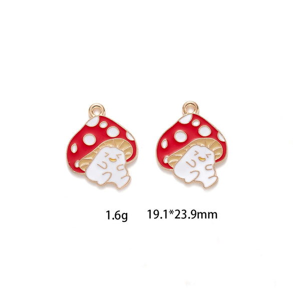 Jewelry Accessories Zinc Alloy Dripping Oil Small Mushroom Pendant With Totem Pattern