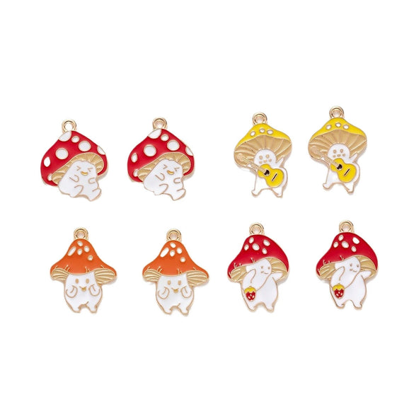 Jewelry Accessories Zinc Alloy Dripping Oil Small Mushroom Pendant With Totem Pattern