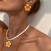 Jewelry Acrylic Dopamine Plum Pendant Necklace With Electroplating Flower Design Clavicle Chain For Women