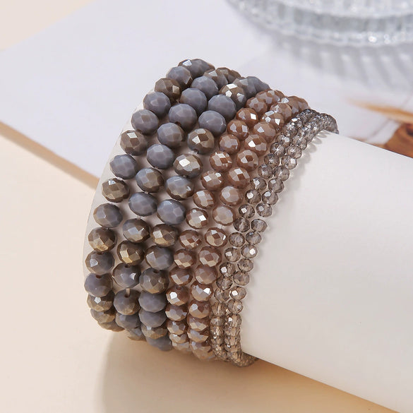 Jewelry Acrylic Geometric Beaded Crystal Elastic Bracelet Set For Women