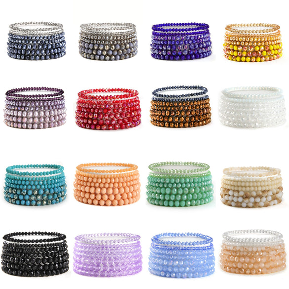 Jewelry Acrylic Geometric Beaded Crystal Elastic Bracelet Set For Women