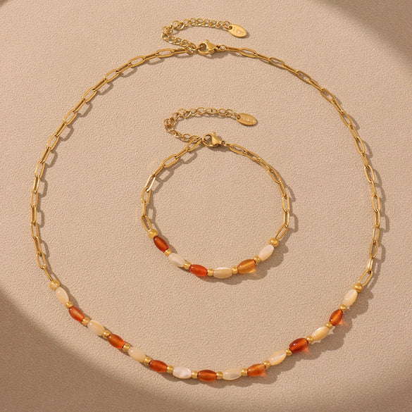 Jewelry Agate String Shell Bead Necklace Stainless Steel Chain Titanium Steel Pendant Plated With Real Gold Kitty Animation Protagonist Design