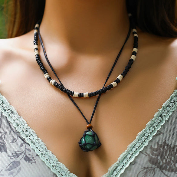 Jewelry Alloy Acrylic Wax Thread Handmade Star Pattern Women's Vintage Beaded Necklace