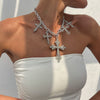 Jewelry Alloy Aluminum Chain Rhinestone Geometric Cross Hip Hop Style Electroplated Necklace For Women