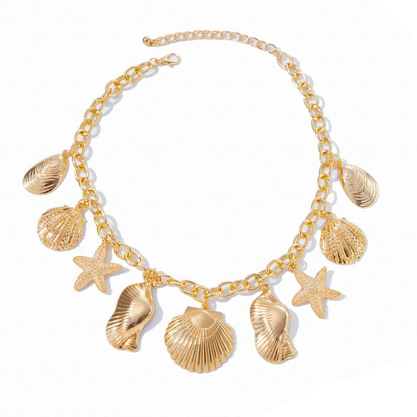 Jewelry Alloy Aluminum Clavicle Chain Starfish Scallop Pendant Geometric Vacation Style Electroplating