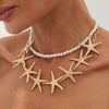 Jewelry Alloy And Imitation Pearl Geometric Starfish Electroplated Multilayer Clavicle Chain For Women