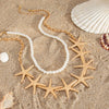 Jewelry Alloy And Imitation Pearl Geometric Starfish Electroplated Multilayer Clavicle Chain For Women